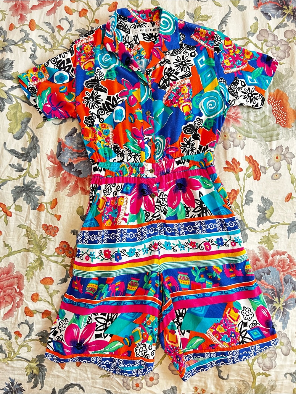 Chaus Petites Button Up Shorts Jumpsuit